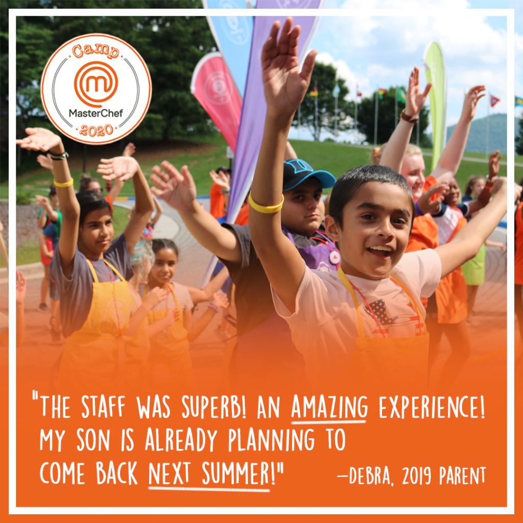 MasterChefJrFOX's tweet photo. Kids and parents LOVE #CampMasterChef! 👩‍👦👨‍👨‍👧‍👧 Join in on the fun this summer: https://t.co/EafaSpmmE8 #MasterChefJunior https://t.co/QEb1rtgw8A