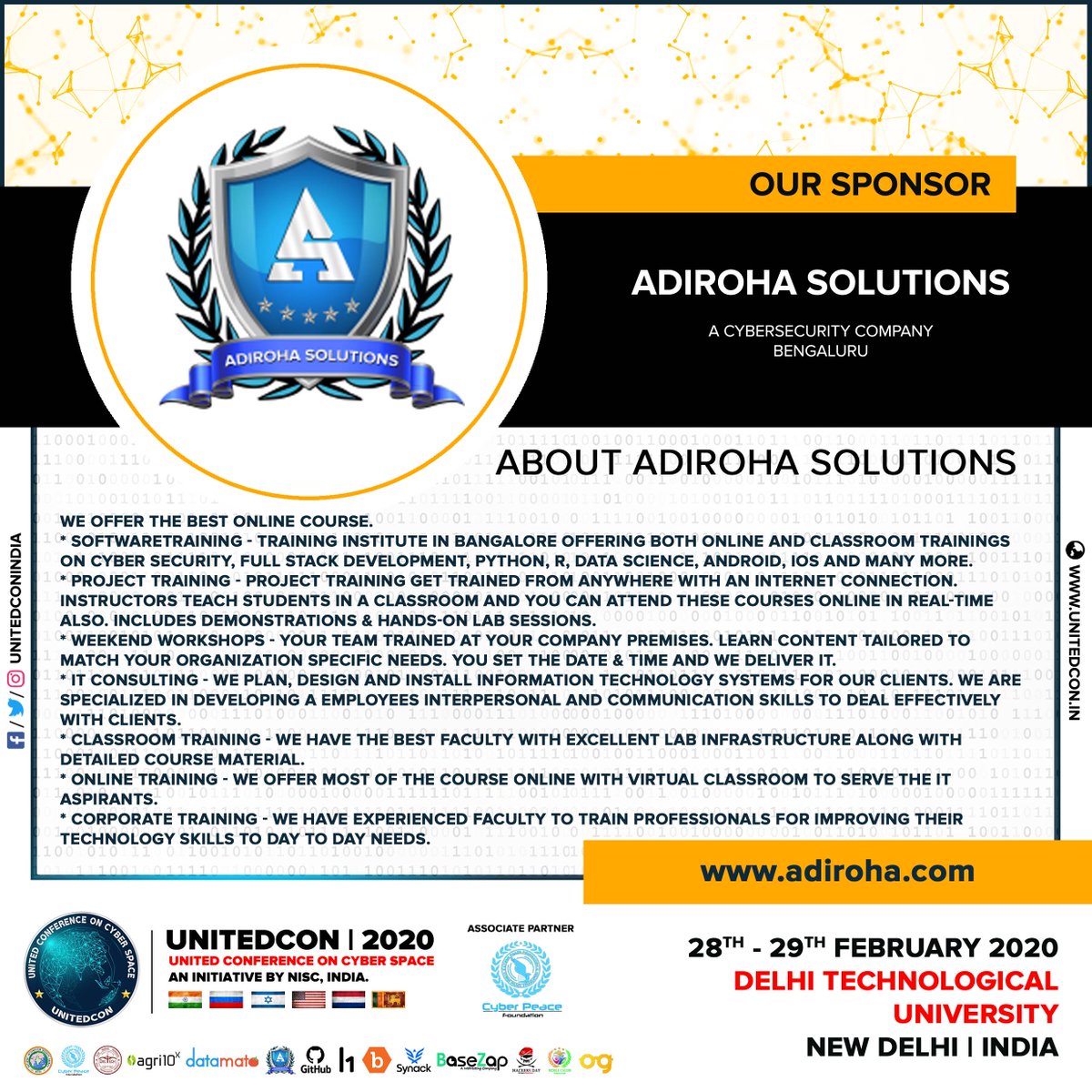 Thank You! Adiroha
11 Hours to Go
United Conference on Cyber Space (UNITED CON) on February 28 &amp; 29, 2020 at Delhi Technological University (DTU), Rohini, New Delhi, India 🇮🇳
Registration link: townscript.com/v1/e/united-co…
🇮🇳 🇷🇺 🇮🇱 🇺🇸 🇳🇱 🇱🇰
#UNITEDCON2020
