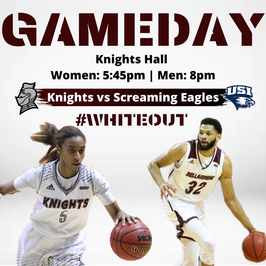 Today’s the day, Knights Nation!!! Get out to Knights Hall to support the basketball teams against rival USI 😈 Oh, and wear white 🏀◽️⚔️◽️🏀#SWORDSUP #KNIGHTSNATION #GAMEDAY #WHITEOUT