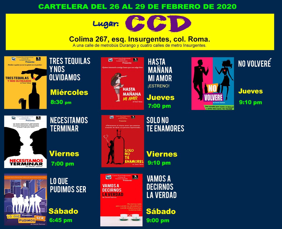 Aquí nuestra cartelera vigente del miércoles 26 al sábado 29 de febrero de 2020. 

¿Te gusta emocionarte en el teatro? 

#EmocionesParaTuVida