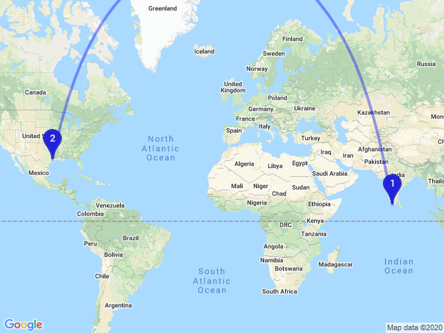 The distance between Varkala, Kerala, India and Klein, TX 77379