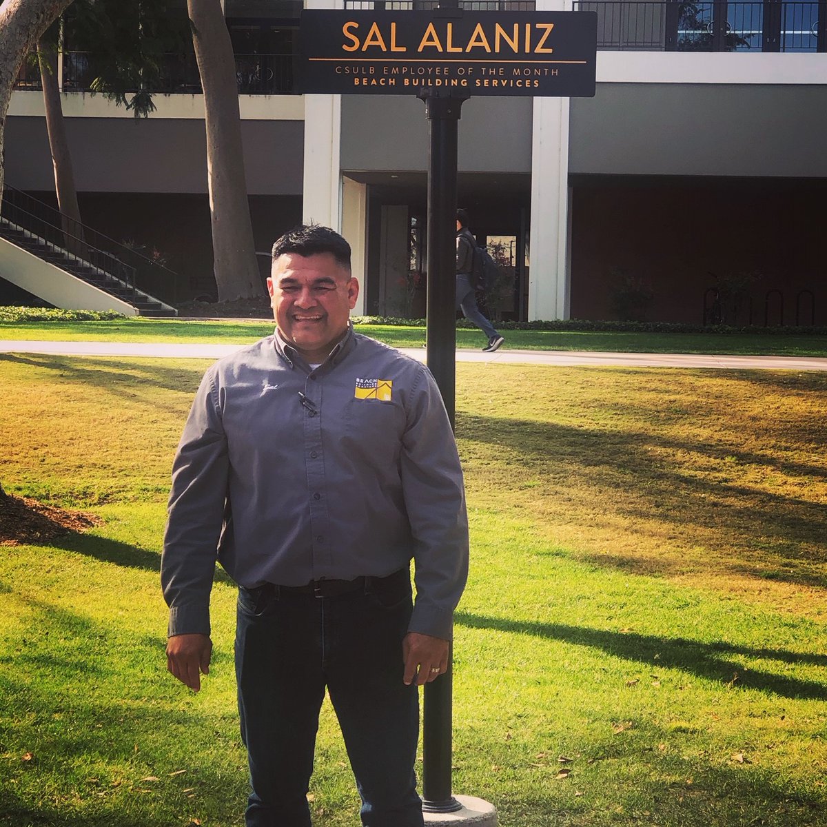 BBS_LBSU's tweet photo. We are so proud of the Employee of the Month, Sal Alaniz! Sal is a Lead with our Grounds and Landscaping Department, and has been on campus over 8 years. He is a dedicated member of Beach Building Services, and the campus is lucky to have him here! Good work, Sal! https://t.co/phuRoJcSkj