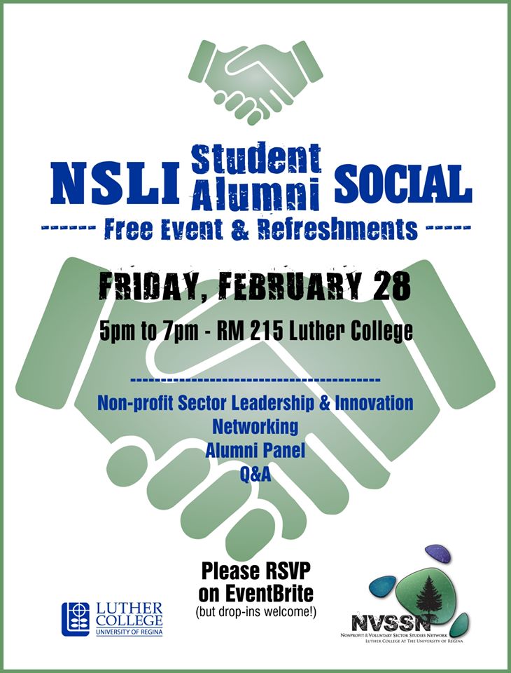 NVSSN_LC's tweet photo. Students and alumni of the Nonprofit Sector Leadership &amp; Innovation (NSLI) Certificate are warmly invited to a social event on February 28 at 5pm in LC 215. For more information go to our facebook page - https://t.co/eRKqeX8rNv

To register go to https://t.co/QMQU6tEeIc https://t.co/t9w2IaAXn9