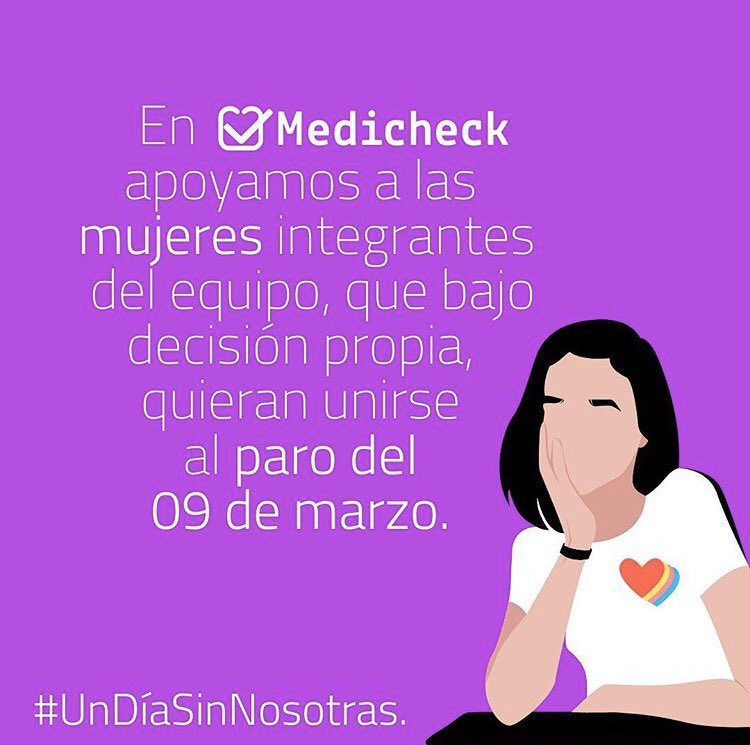 <a href="/MedicheckMX/">Medicheck</a>  se une a #UnDiaSinNosotras 

Aprovechemos ese día para darnos el tiempo de analizar y reflexionar sobre los hechos de la actual situación de violencia en nuestro país 

#NiUnaMas 
#ParoNacionalDeMujeres
