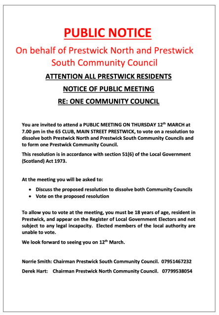 Public Notice:

facebook.com/PrestwickNorth…