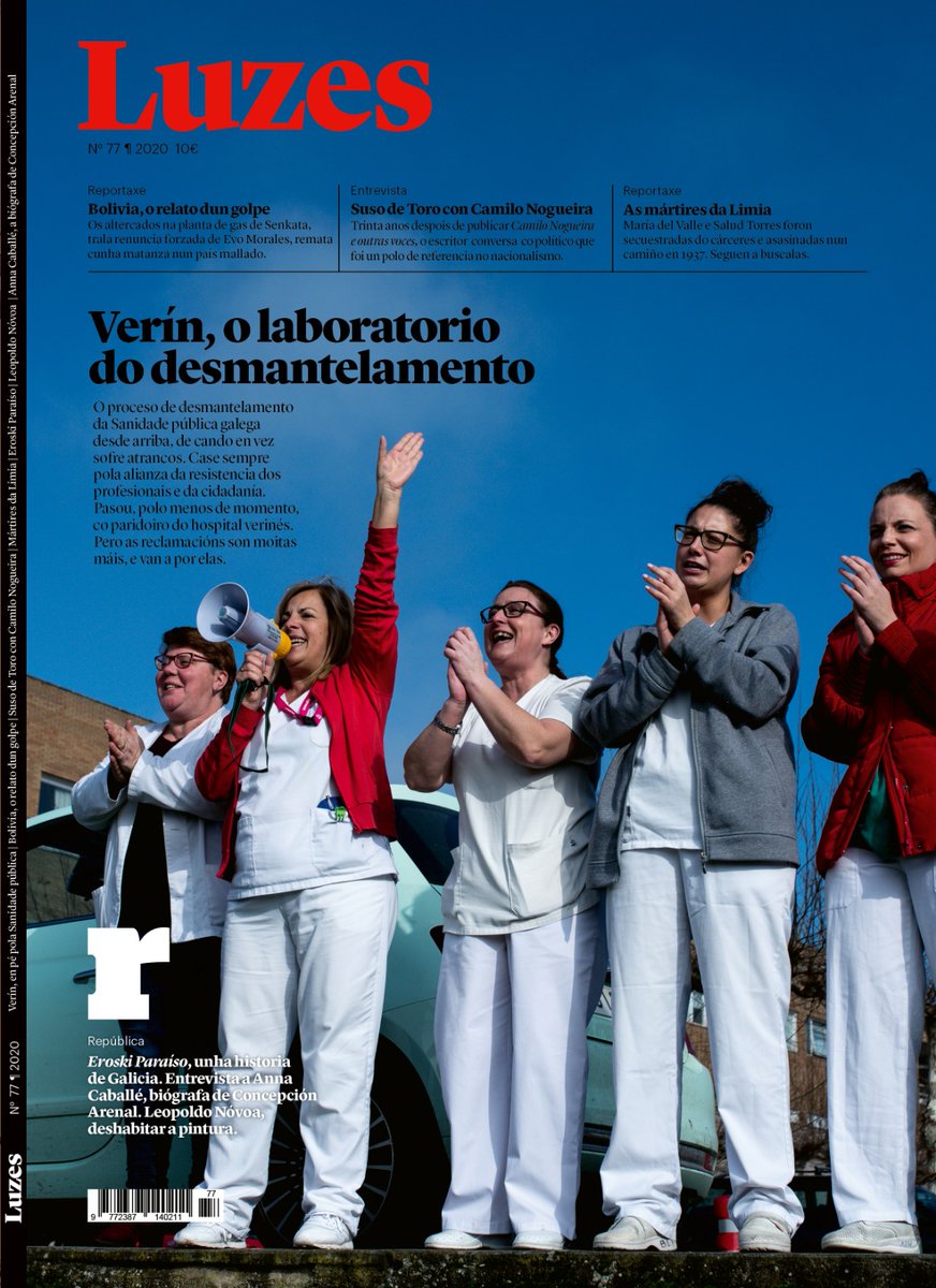 RevistaLuzes's tweet photo. Pois vai xa de camiño para as casas das subscritoras e das librarías a #Luzes77. A Sanidade, con Verín na capa. Entrevista de @SusodeToro1 a #CamiloNogueira. E moitas cousas máis! https://t.co/YZTbuO8IlD