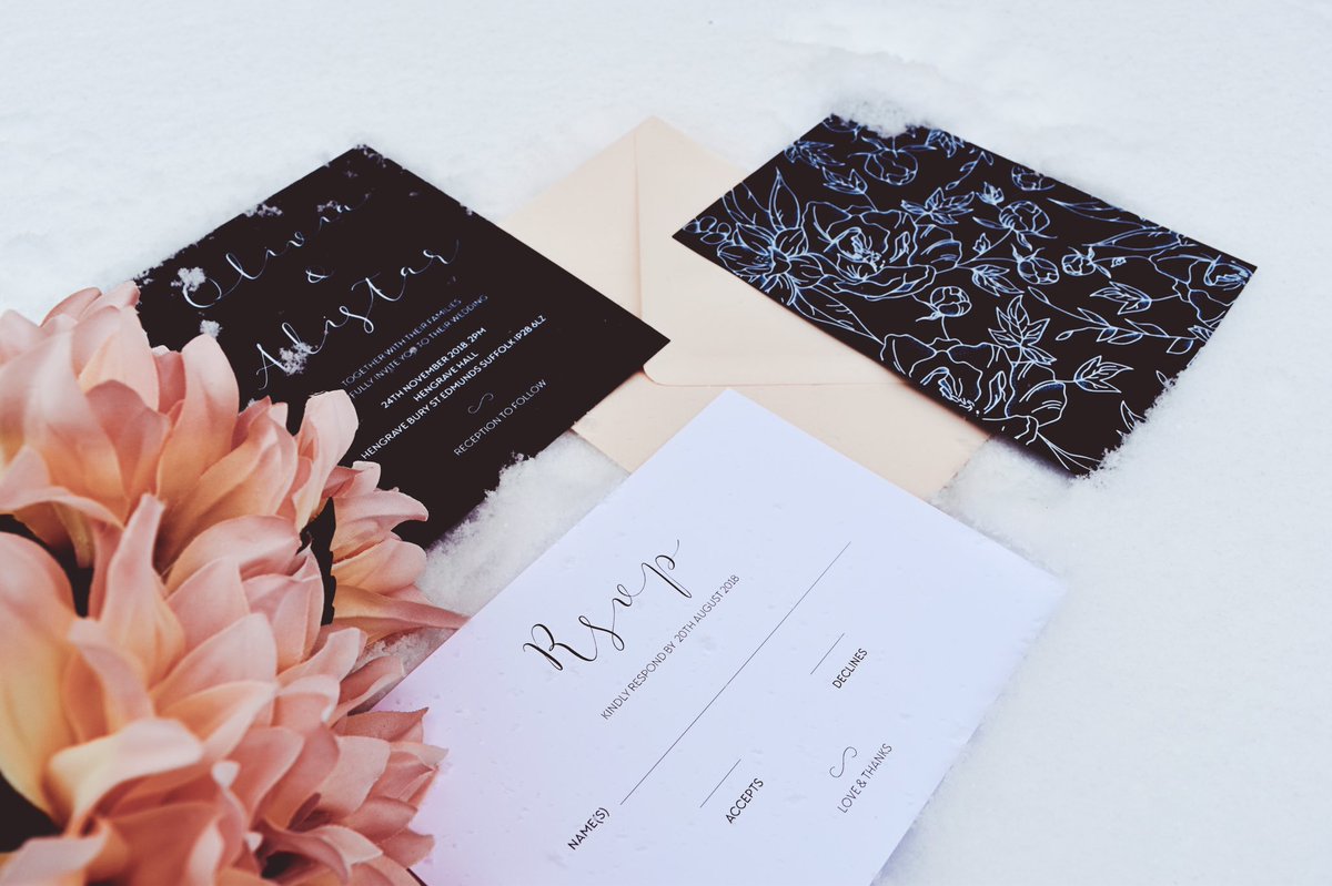 Throw back to this gorgeous snow pic because of all the snow we’ve had today, we hang on, it’s bright sunshine outside 🌤🤷🏻‍♀️  Anyway, enjoy 🤍🖤 white ink on black #tbt 
#weddinginspiration #weddingstationery #weddinginvitations #weddinginvites
#weddingsupplier #wedding #weddings