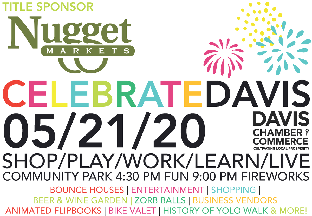Register NOW for Celebrate Davis sponsored by @Nugget_Market ! Vendor booths and sponsorships are now available! *NEW* this year, we have an illustrated map! Call the Chamber for more details or to register! Click here for more details: davischamber.com/celebrate-davi…