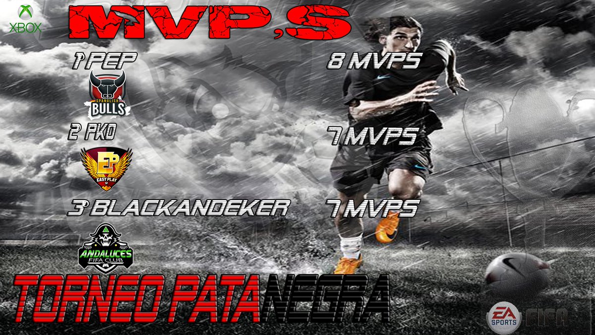 Los mejores MVP,S del #torneopatanegra

<a href="/pepo699/">Jose Navarro</a> de <a href="/Spanglishbulls/">Spanglish Bulls eSports</a> 
<a href="/pk0_87/">pk0 87</a> de @EasyPlayFIFA 
Blackandeker de @EasyPlayFIFA 

Felicidades a los 3 cracks!
