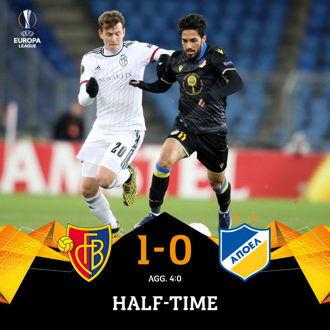 apoelfcofficial's tweet photo. [HT] Τέλος ημιχρόνου.
#FCBasel1893 1-0 #APOELFC [agg. 4:0]
⚽️ Frei 38’(p)
#UEL #BASvAPO #apoelfclive https://t.co/66iLqPJyPD