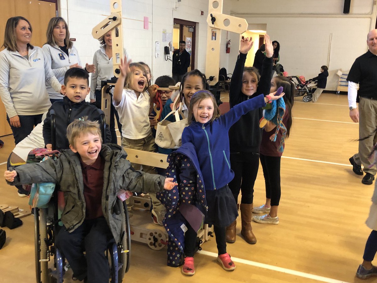SpeasGlobal's tweet photo. Some of our #SpeasG1 friends are excited to build with our new @Rigamajig equipment. We are so happy to have new friends from @BlueCrossNC here to reveal the plans for our new Kindergarten - 2nd grade #PlayGround funded through a @kaboom grant. @wsfcs @wsfcshealthpe https://t.co/wYG3Xc8r3H