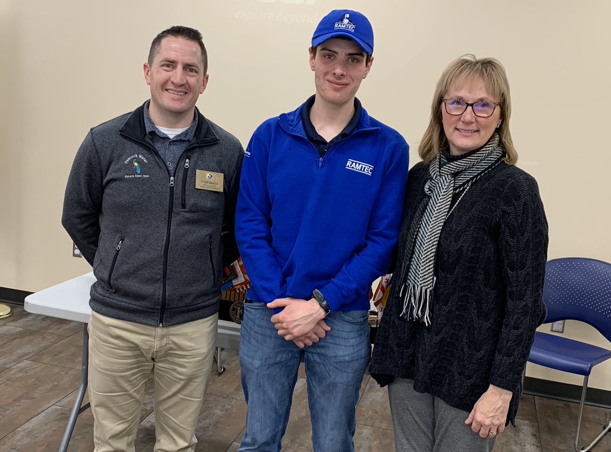 tririverscc's tweet photo. Thanks to Max Russell, center, Tri-Rivers’ RAMTEC Engineering student, for sharing with Kiwanis all about his program and other programs at Tri-Rivers.  Although school was closed, Max made the meeting!  #ramtecohio #TRCCAmazing https://t.co/rBWnzoc6sq