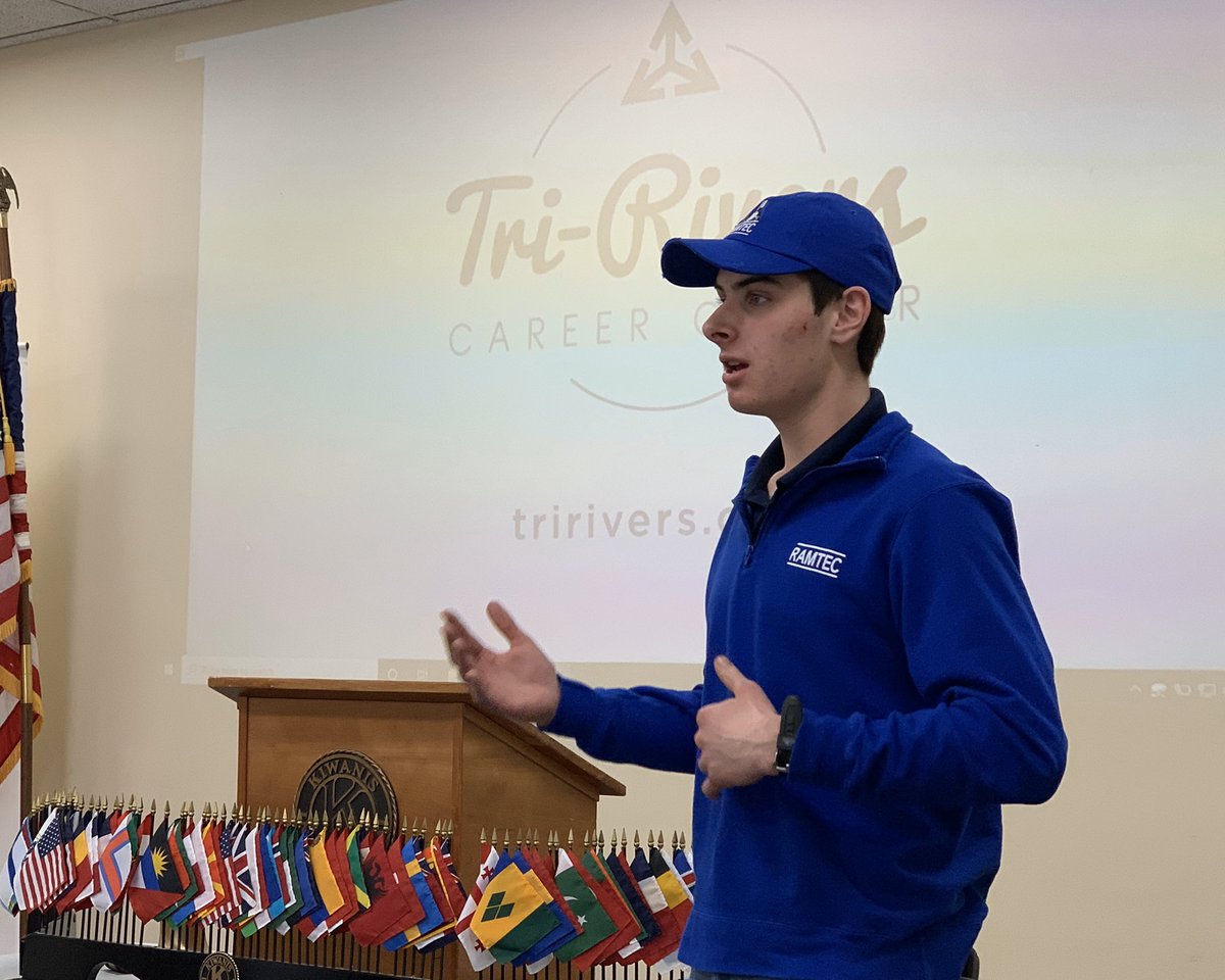 tririverscc's tweet photo. Thanks to Max Russell, center, Tri-Rivers’ RAMTEC Engineering student, for sharing with Kiwanis all about his program and other programs at Tri-Rivers.  Although school was closed, Max made the meeting!  #ramtecohio #TRCCAmazing https://t.co/rBWnzoc6sq