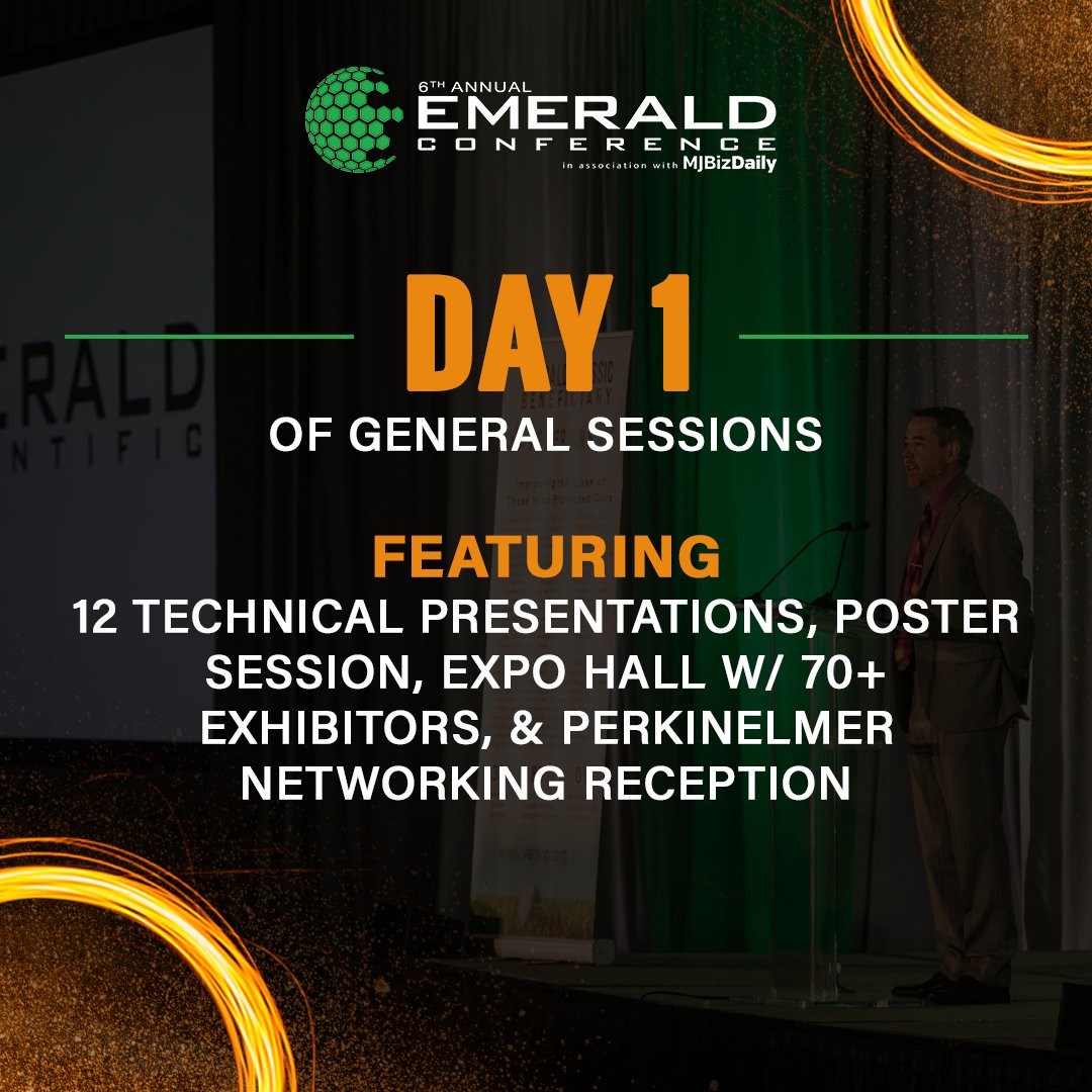 TheEmeraldConf1's tweet photo. Day 1 of our General Sessions is here!

✔12 Technical Presentations
✔Poster Session
✔Expo Hall w/ 70+ Exhibitors
✔PerkinElmer Networking Reception

What part of the conference are you looking forward to the most?

#emeraldconference #mjbizdaily https://t.co/OZPoFpaHSc
