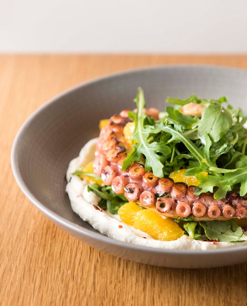 Octopus a la Plancha with Marcona almonds, arugula &amp; Jerez vinegar ☀️ Mediterranean flavors at their finest.