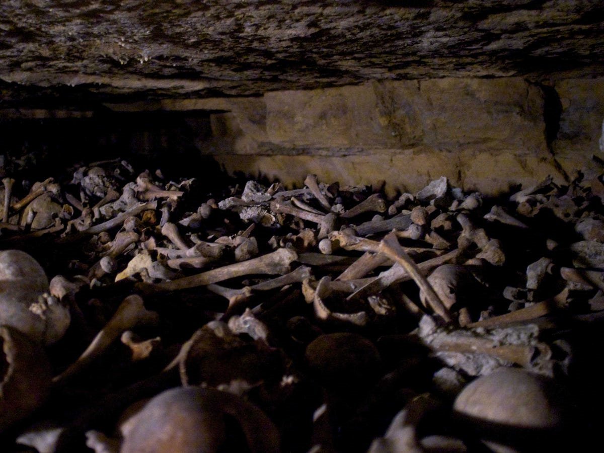 Of course we all know about this site, full of 6 million dead. Paris catacombs. There are other sites like this all over the world.Dead indigenous kids in Canada were stuffed in pipes and mounds.