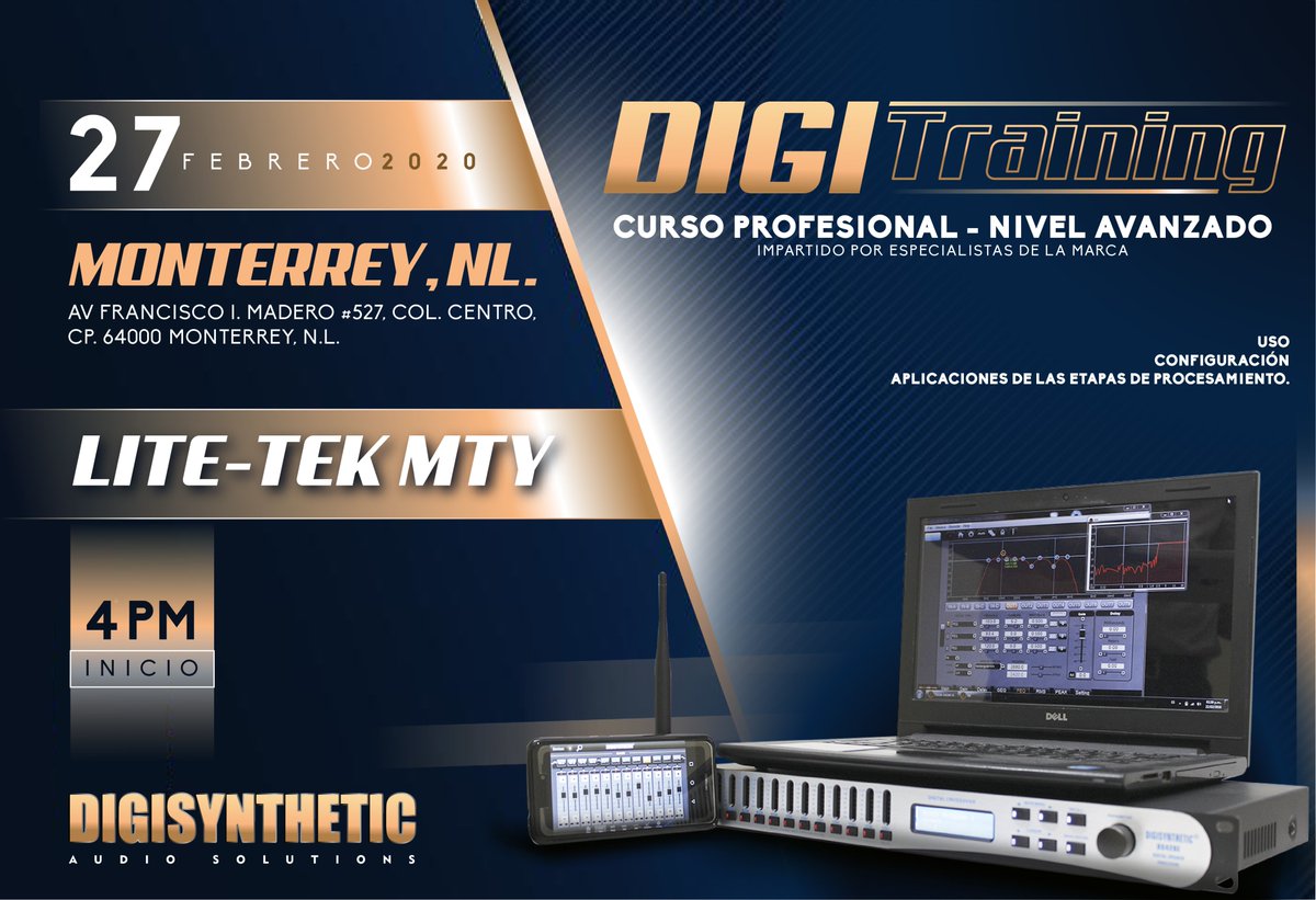 Melo_SoundofM's tweet photo. ¡Hoy 27 te esperamos en #Monterrey!
Acompáñanos al #Digitraining con nuestro distribuidor autorizado: Lite-Tek Monterrey.
Nuestros especialistas impartirán un curso sobre el uso de procesadores de audio para mejorar el sonido manejando diversos parámetros y filtros.
¡No faltes! https://t.co/ffHRvwAGya
