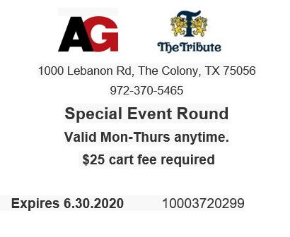Next week- Dallas Golf Show. Our best Passbook deal ever!
Free round at the Tribute for only a $25 cart fee!
$33 Gift certificate, at 33 Restaurant Group, inc. Union Bear, Taverna Rosa, &amp; others.

ONLY 300 AVAILABLLE SO DONT DELAY!!!!!
dfwgolfshow.com