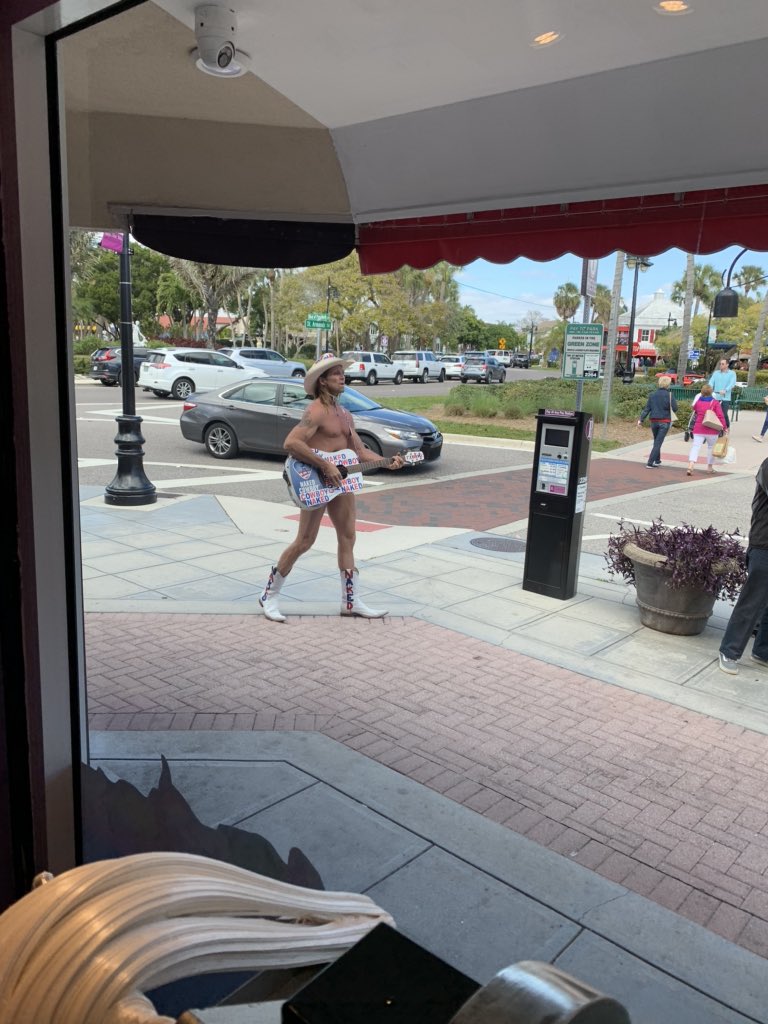 Could not believe my eyes today when I saw the “Naked Cowboy” out front of Zeno’s Boardwalk Sweet Shop in St. Armands Circle!  You never know who you will see here! #NakedCowboy