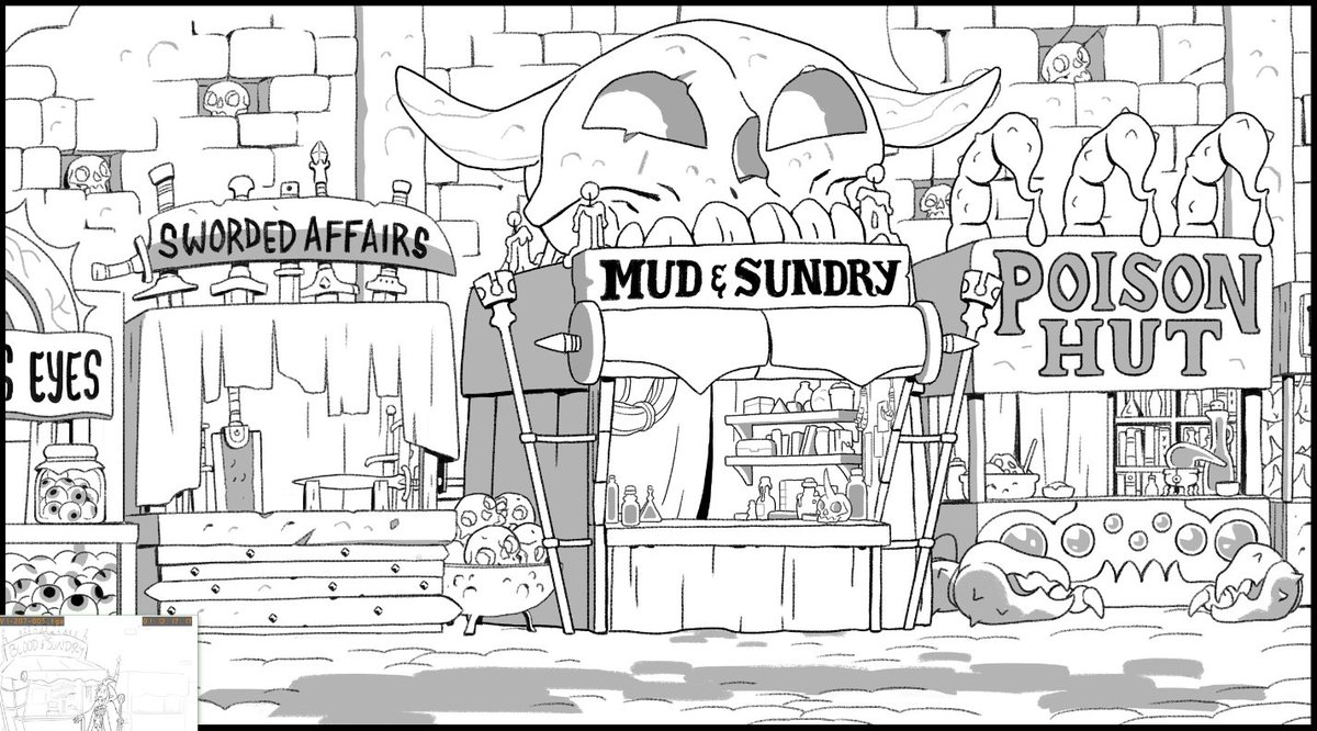 Episode 6 has one of my favorite locations -- The Night Market! So glad they let me figure out the shop names and designs by myself -- it means I have opportunities to put in background jokes that otherwise I wouldn't have! 