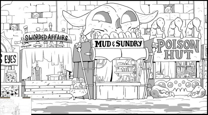 Episode 6 has one of my favorite locations -- The Night Market! So glad they let me figure out the shop names and designs by myself -- it means I have opportunities to put in background jokes that otherwise I wouldn't have! 
