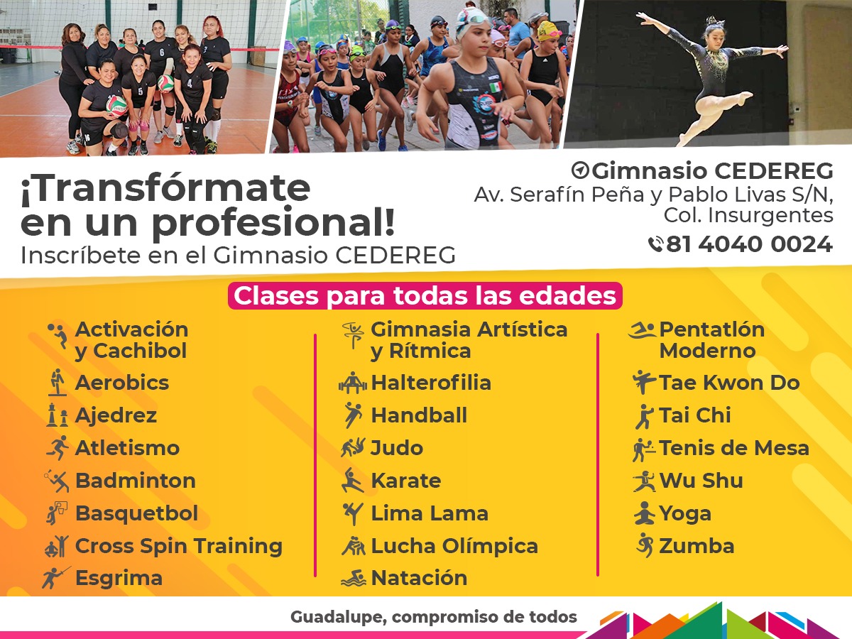 Municipio de Guadalupe on Twitter "Los deportes en el Gimnasio CEDEREG ya iniciaron. ¡Las