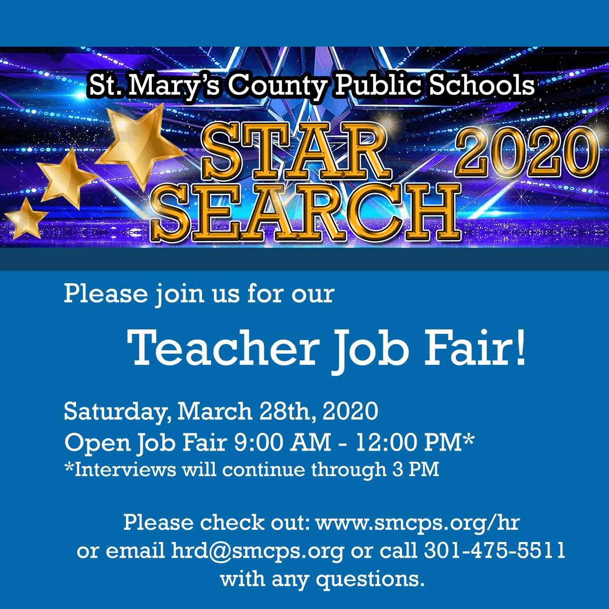 SMCPS_MD's tweet photo. Join our team! SMCPS Teacher Job Fair - March 28. For more information visit https://t.co/TKE1kjYX9j. https://t.co/9x6PwxAqVC