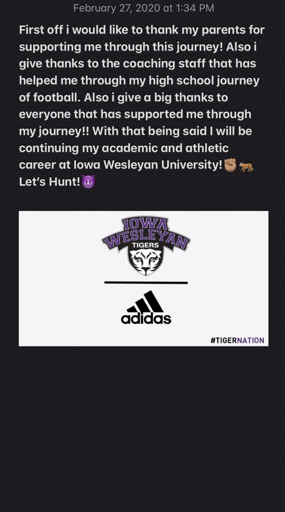 HilaireTyree's tweet photo. 110% COMMITTED!!!🐅 #LetsHunt #PawsUp @WLHSWildcatsFB @CoachDaniels_IW @K_Price73 @Coach_Sears https://t.co/1JdUjQM9Ar