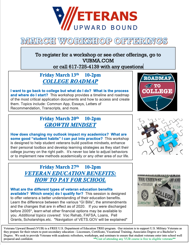 Please Share these great FREE Workshops! 
@MassDVS <a href="/DTA_Listens/">Mass. Department of Transitional Assistance (DTA)</a> <a href="/theMVSOA/">MVSOA</a> <a href="/BrightonMarine/">Brighton Marine</a> <a href="/VABostonHC/">VA Boston HC</a> <a href="/VA_OEF_OIF/">VA OEF OIF</a>