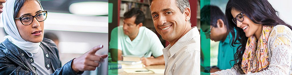 three photo panel of people smiling