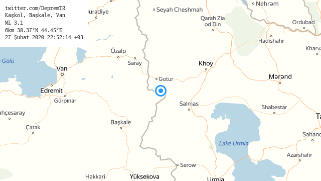 DepremTR's tweet image. #Kaşkol, #Başkale, #Van
ML 3.1 (7 dk önce)
6km 38.37°N 44.45°E
27 Şubat 2020 22:52:14 +03
#deprem