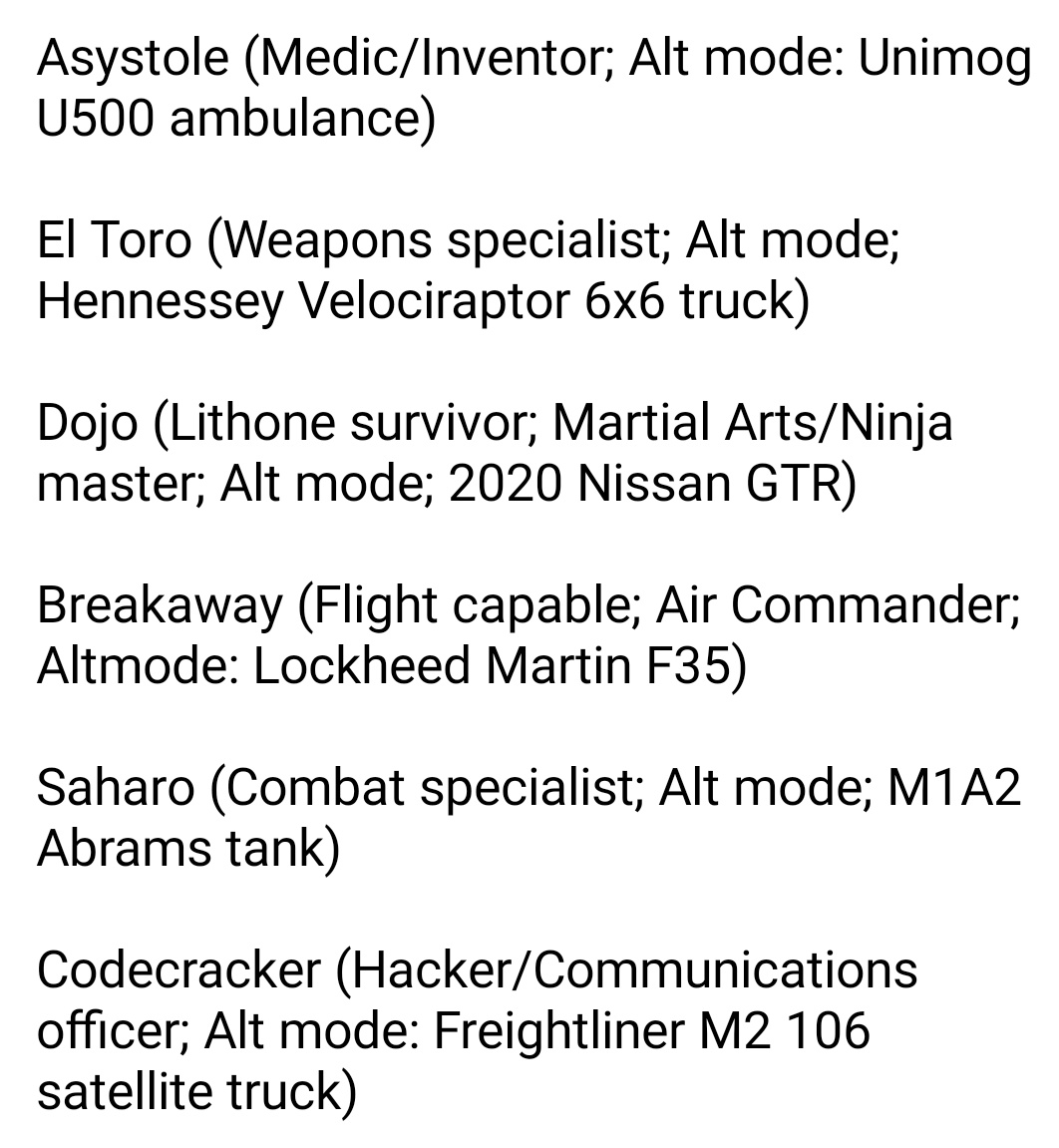 *The list of Autobots on her team*