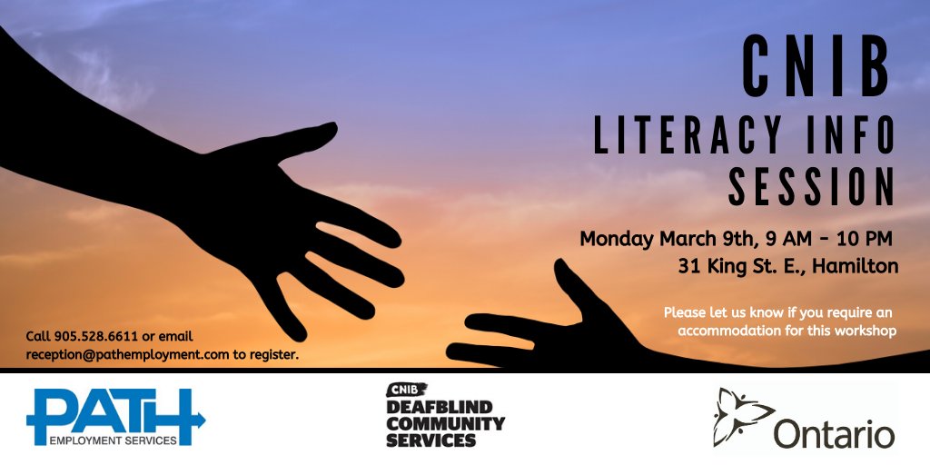 CNIB's programs focus on education, skills training, and #literacy. Empowering individuals who are partially sighted, blind and deafblind to achieve their goals by fostering social skills and independence.
Join us Mon. March 9th, 9-10am for this great info session.