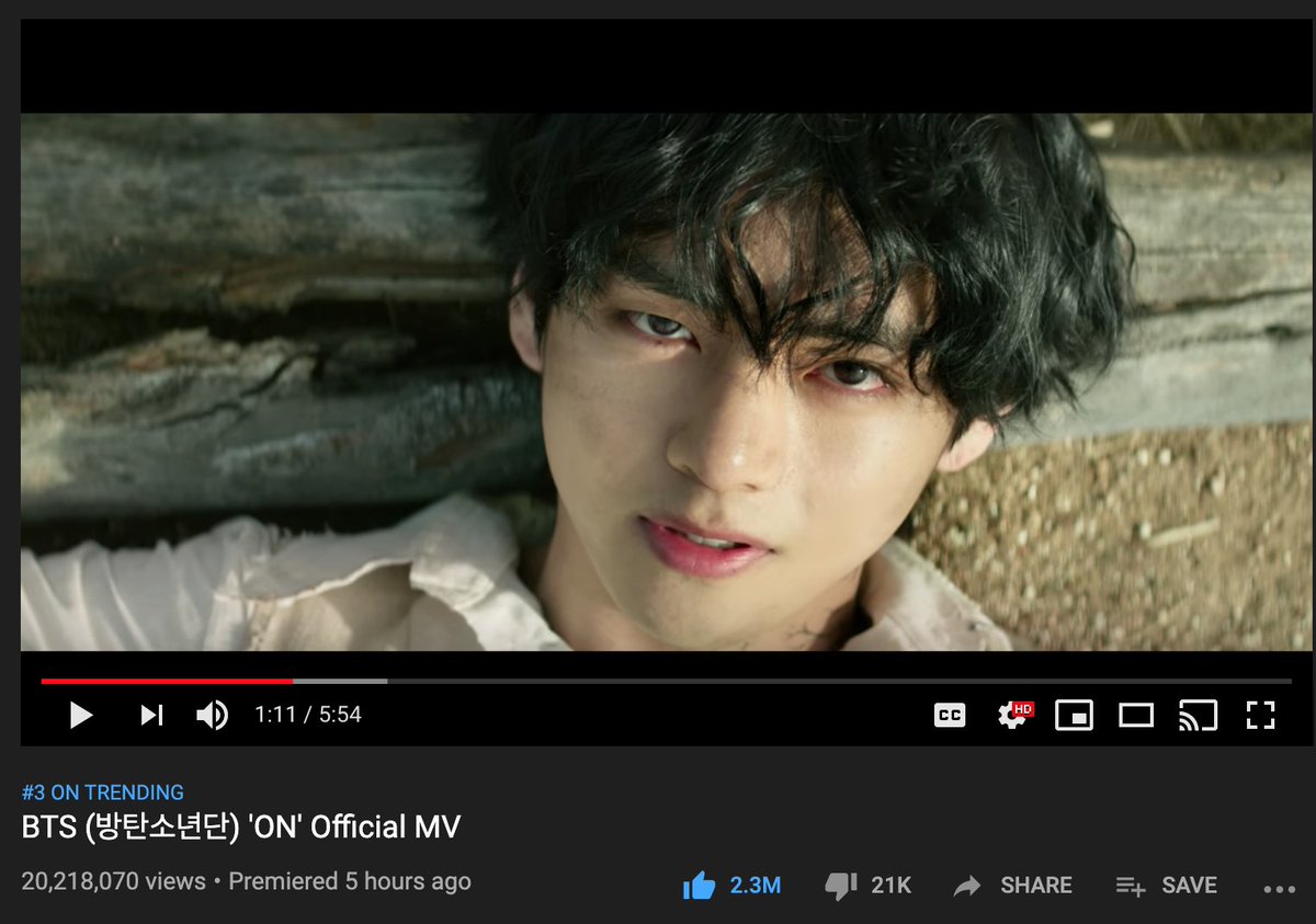 #BTS 'ON' Official MV is still climbing YouTube trends and is now trending #3 in the 🇺🇸US with over 20 Million Views and 2.3M Likes!

Is it trending in your country yet? Keep streaming 🔥🏃‍♀️

youtu.be/mPVDGOVjRQ0

#ONVIDEOPARTY #ONMusicVideo