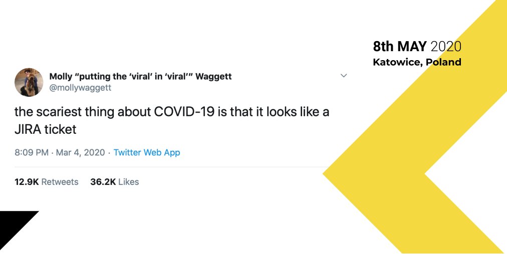 PickConferences's tweet photo. When everything is going south, we're trying to find some silver lining and... 🤣 Does COVID-19 look like a Jira ticket? We definitely recommend reading the tweets - they're hilarious! 
➡️ https://t.co/cfFDV3cT4D https://t.co/tlUhzDBgFp