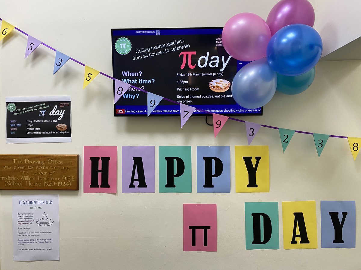 CliftonMaths's tweet photo. The @CliftonMaths department is all set to celebrate Pi Day! The main event is at lunchtime today - stay tuned. #haveyougotanypi #PiDay https://t.co/VUmz7UEOvQ