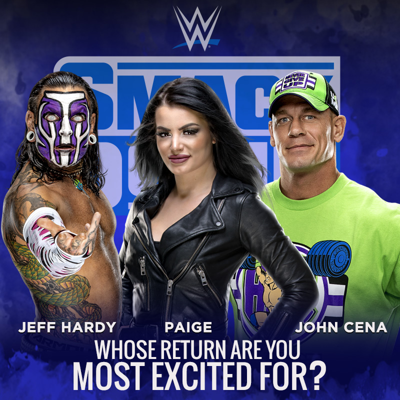 WWEIndia's tweet photo. .@JEFFHARDYBRAND, @RealPaigeWWE or @JohnCena? #SmackDown https://t.co/aqPva47MVU