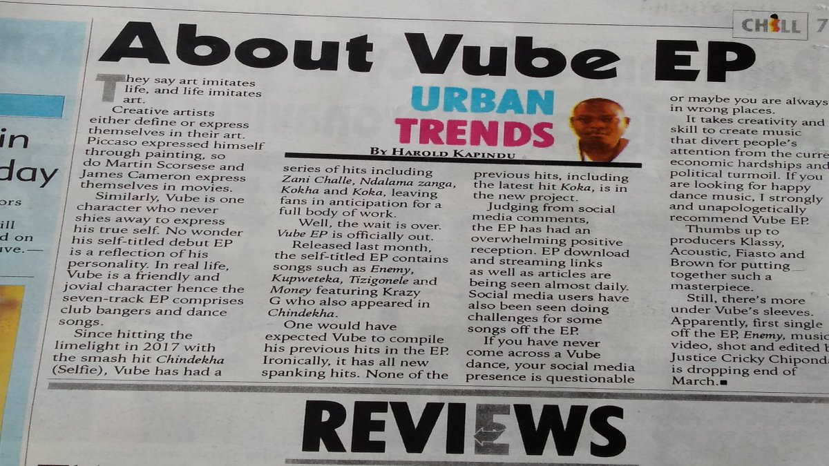 In today's Urban Trends column, they have written about Vube and his debut Vube EP VOL. 1. Grab yourself a copy of The Nation Newspaper!
