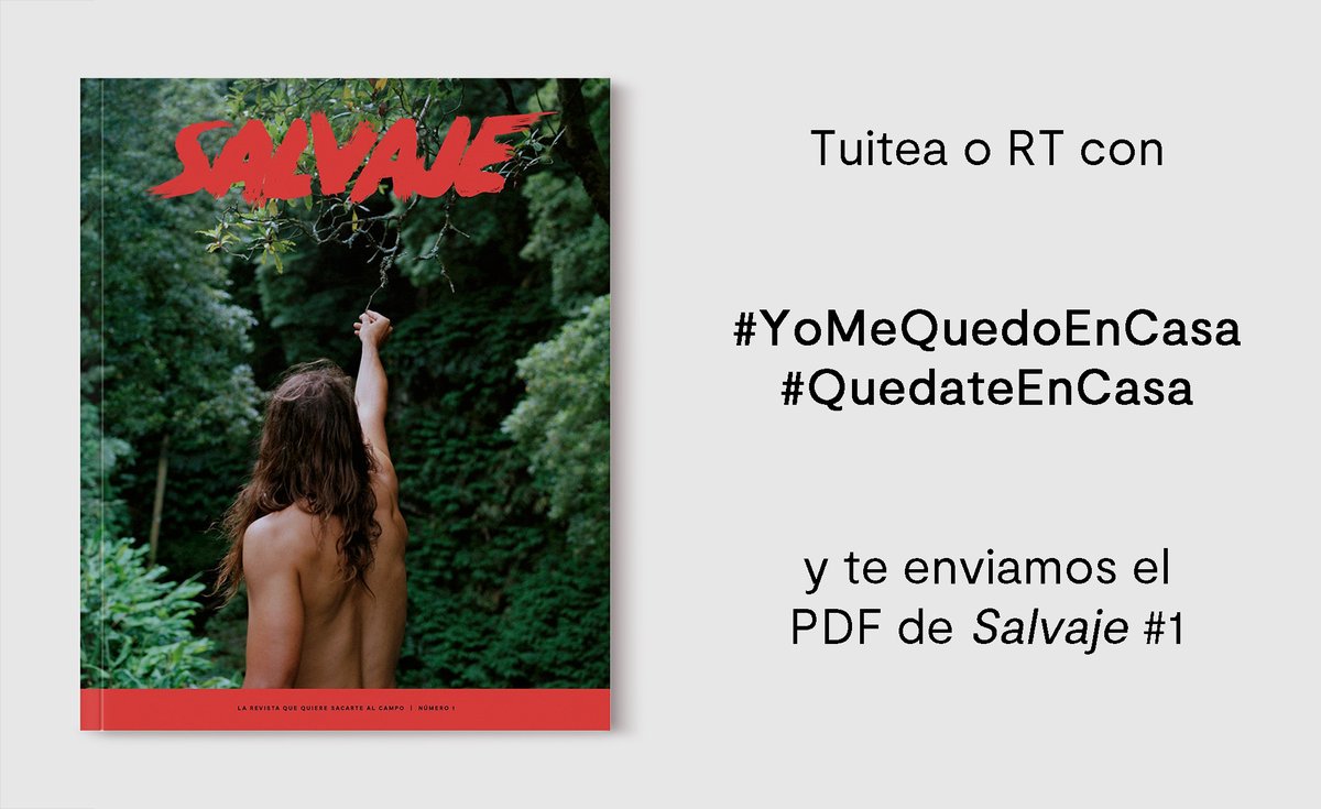 revista_salvaje's tweet photo. Salvaje es la revista que NO quiere sacarte al campo

(por unos días)

🏡Queremos que te quedes en casa, y para hacerte más leve el encierro vamos a enviar el PDF de Salvaje #1 (que está agotado en papel) a todo el que tuitee o RT con #QuedateEnCasa o #YoMeQuedoEnCasa https://t.co/5hj1yWhptO