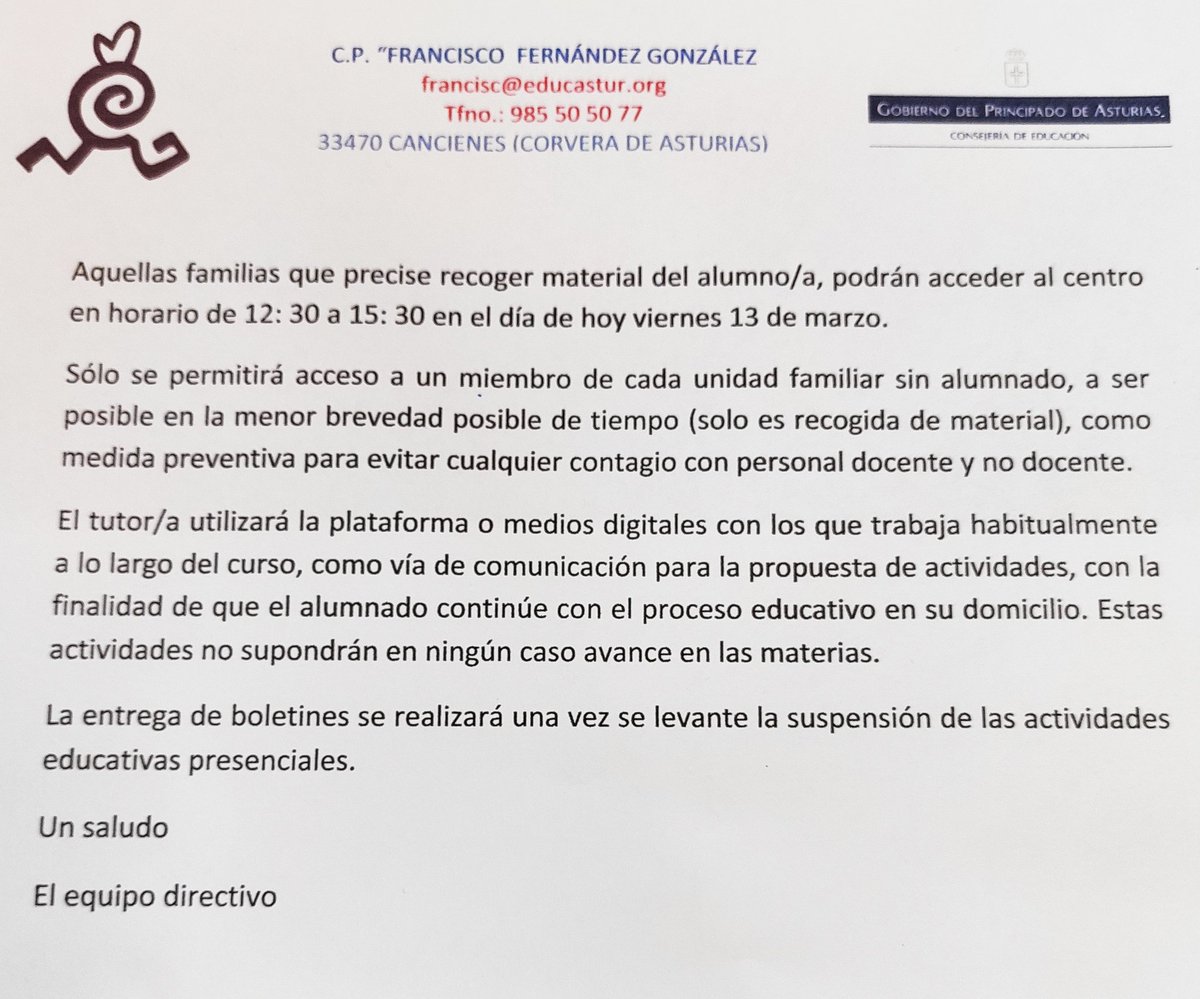 CPCancienes's tweet photo. AVISO IMPORTANTE
RECOGIDA DE MATERIALES https://t.co/tw8MLvr4bA