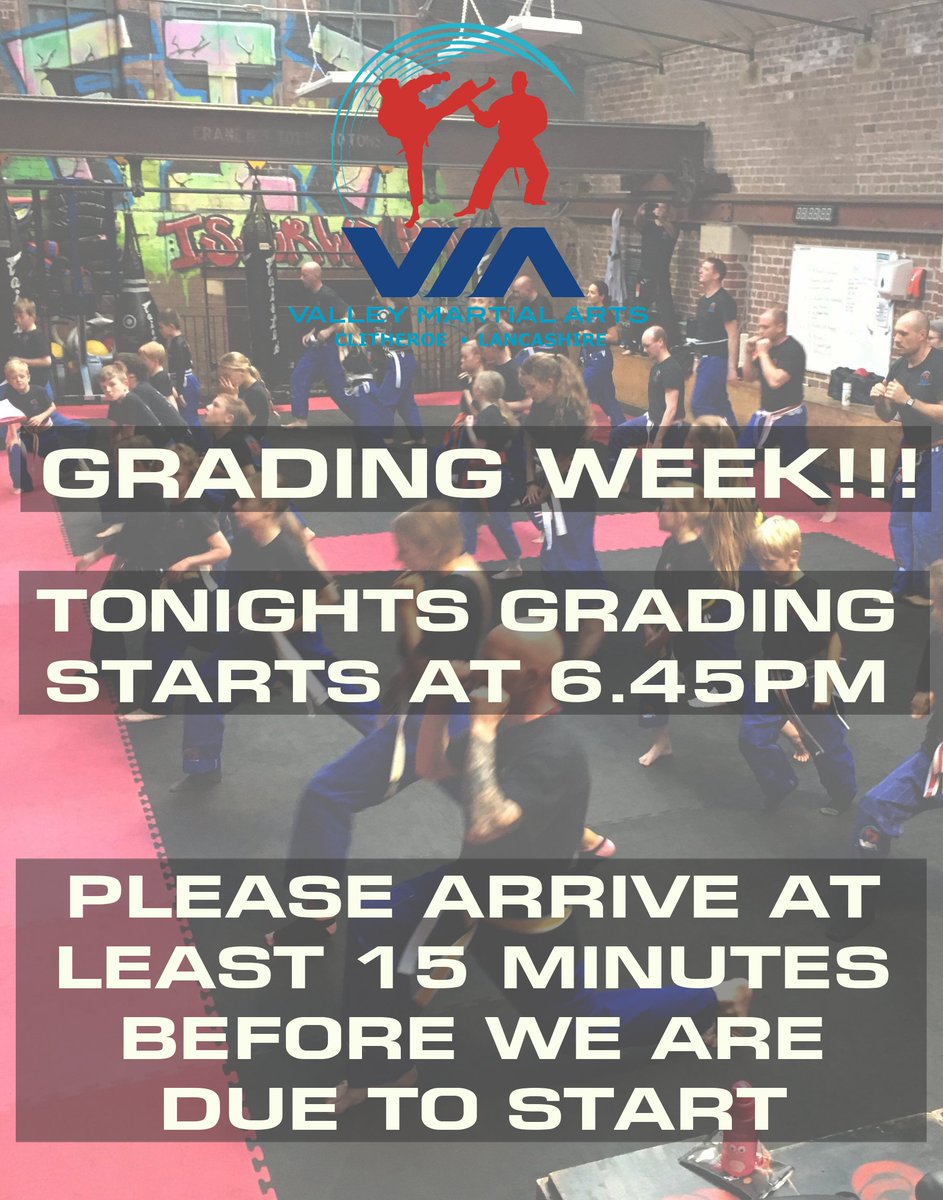 VMAClitheroe's tweet image. It's #GradingWeek
Tonight's grading starts at 6.45pm. Please ensure you arrive a minimum of 15 minutes before we are due to start

**There are no family classes today due to the grading**

#valleymartialarts #clitheroe #beltgrading #martialarts #beginners #intermediates #advanced