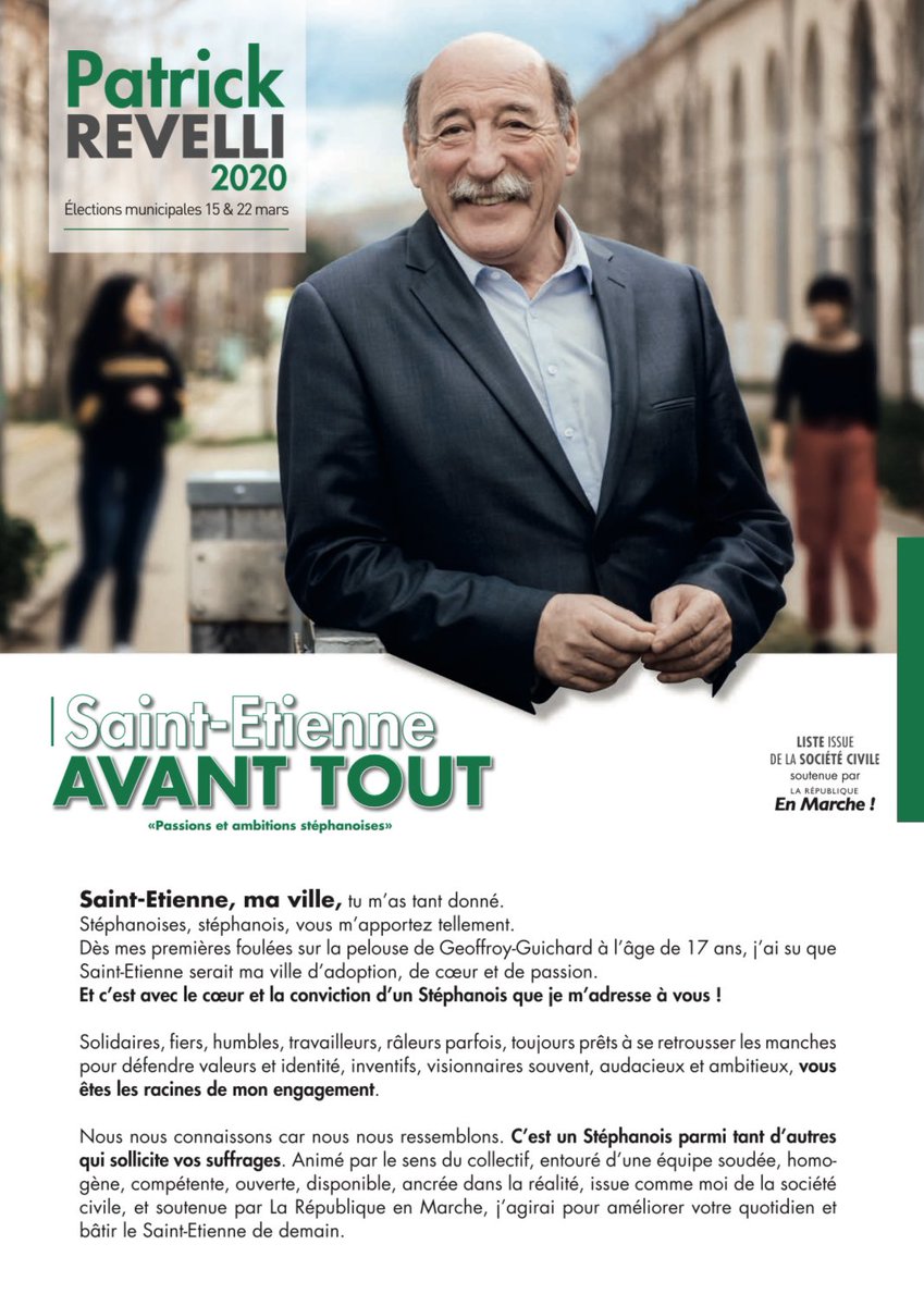 JeanMichelMIS's tweet photo. 🗳Pour le premier tour des #electionsMunicipales2020 mon choix est @patrickrevelli3. 

Retrouvez ci-dessous le programme de la liste #SaintEtienneAvantTout, soutenue par @enmarchefr : 

👉 https://t.co/Zkgwi2ZD5K https://t.co/YLjJIWGEbx