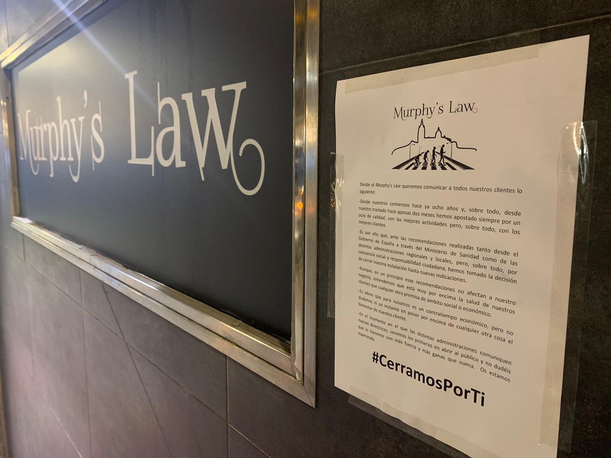 TribunaSal's tweet photo. CORONAVIRUS | Murphy´s Law, la primera discoteca que cierra en Salamanca: "Es una decisión que se toma como ciudadano y no como empresario"
@MurphysLawSA
https://t.co/TGSxOr2v8G https://t.co/0Pfs9MP316