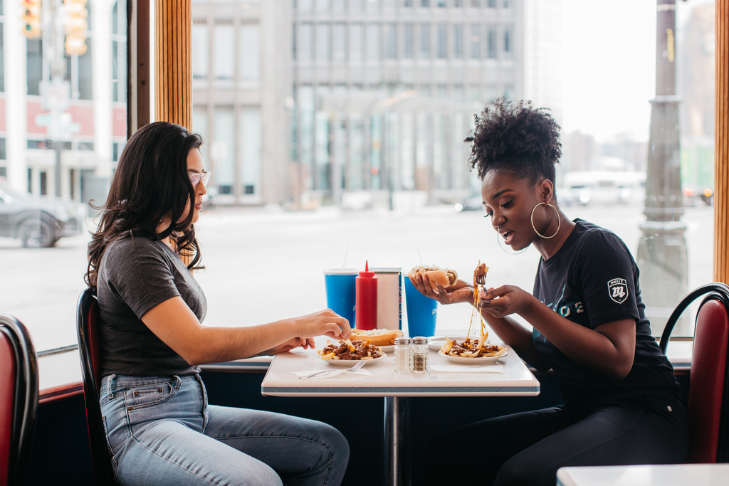 What's better than talking with your girlfriend over Coneys, Vernors on the side, and a plate of chili cheese fries from @americanconeyisland? Nothing except the insane price of the WhatUpDoe shirt, which is available now, March 13th for only $13.30.

soo.nr/uT2y