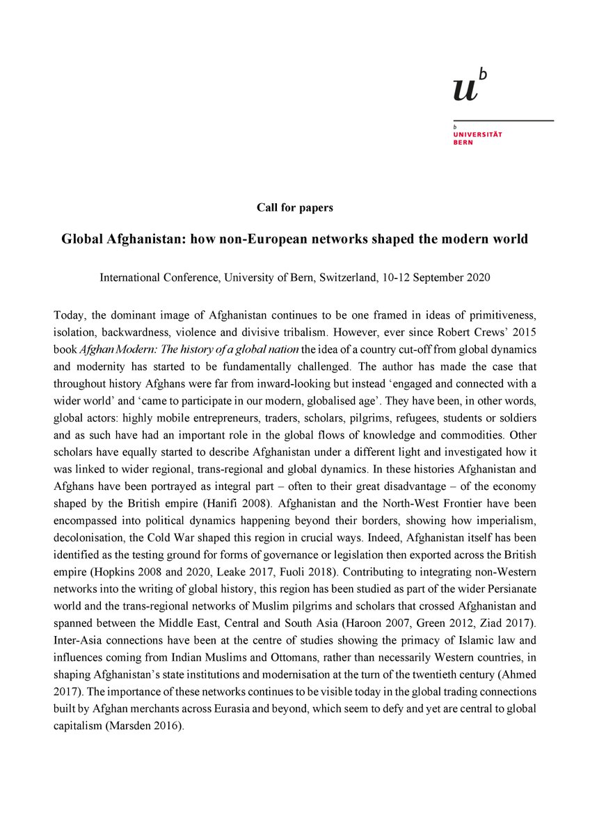 histunibern's tweet image. Call for Papers - International conference

"Global Afghanistan: how non-European networks shaped the modern world"

University of Bern, Switzerland, 10-12 September 2020

Deadline: April 10, 2020
