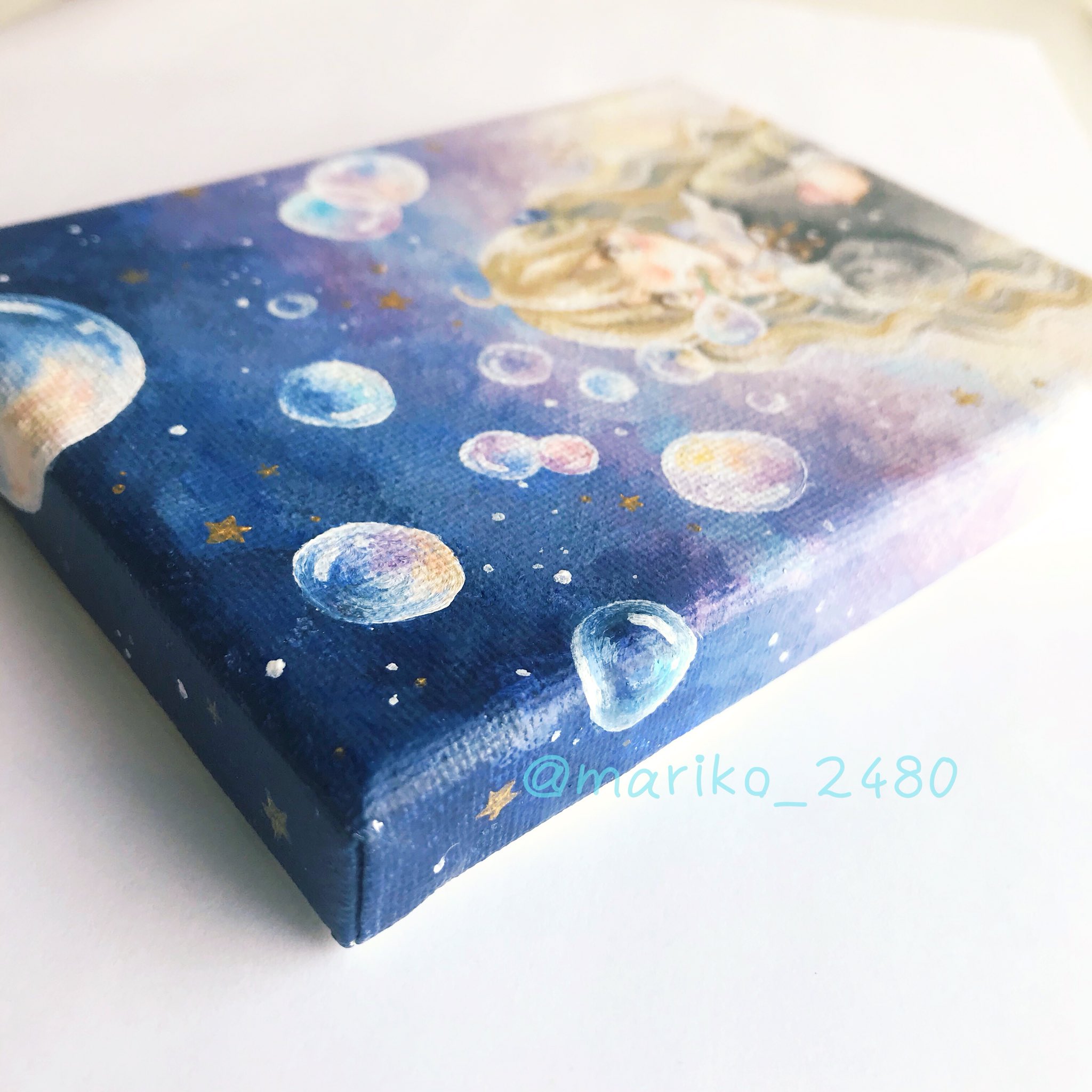 تويتر まり子 おもちゃ箱は開かれて4 6 على تويتر 通販に出すキャンバス原画2枚目 夜空に あめ玉 アクリル絵の具 10cm 13cm 空とシャボン玉の色がとても好きな感じに塗れました 最近ウェーブのツインテールちゃんばっかり描いてるな メルメリィ