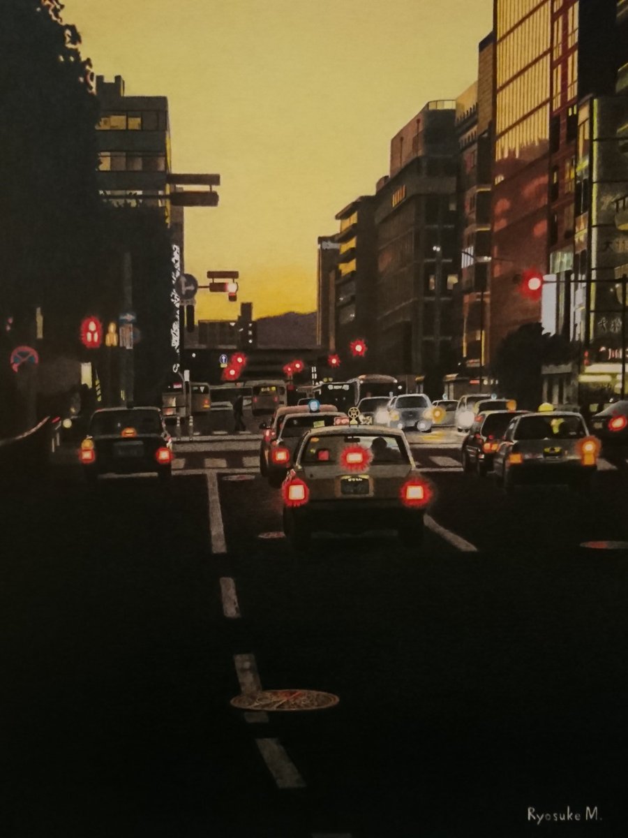 三賀 亮介 ミカ リョウスケ Twitterren 色鉛筆画 色鉛筆イラスト 絵を描こう 風景画 イラスト 絵描きさんと繋がりたい 夜景 車 Car 京都 アート 芸術の輪 絵描きの輪 イラスト好きさんと繋がりたい ツイッターで楽しむ展覧会 色鉛筆で描きました 50