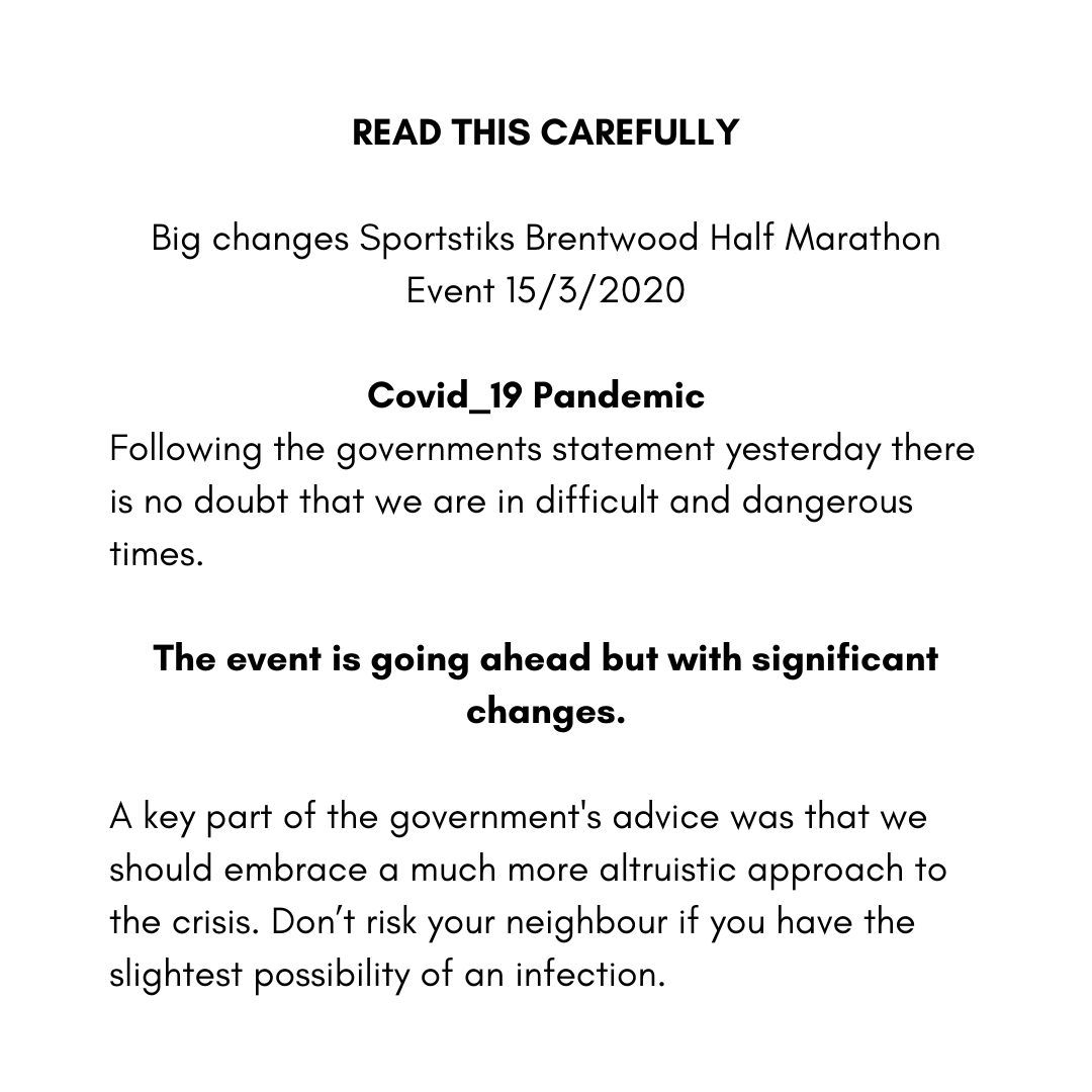 Brentwood Half Important Notice For All Runners In The Sportstiks Uk Brentwood Half Marathon And Fun Run Event This Sunday
