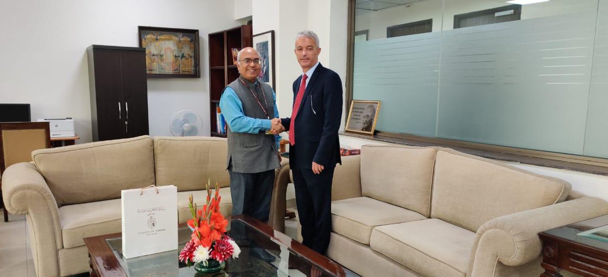 Meeting of H.E. Mr. Nejmeddine Lakhal, Ambassador of the Republic of Tunisia in New Delhi with Shri Akhilesh Mishra, Director General of Indian Council of Cultural Relations at ICCR's office, New Delhi on 23rd May 2019