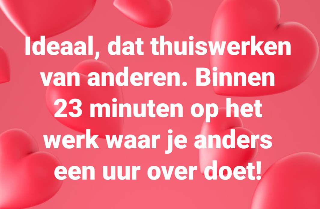 JvanLeersum's tweet photo. #coronavirusNederland #geenfile #thuiswerken #minderstikstof #minderco2 #VVD Misschien een oplossing voor het stikstof en co2 probleem, iedereen die het kan, standaard 1 of 2 dagen thuis werken. Niet alleen nu, maar altijd. https://t.co/MrYUp1D4yq